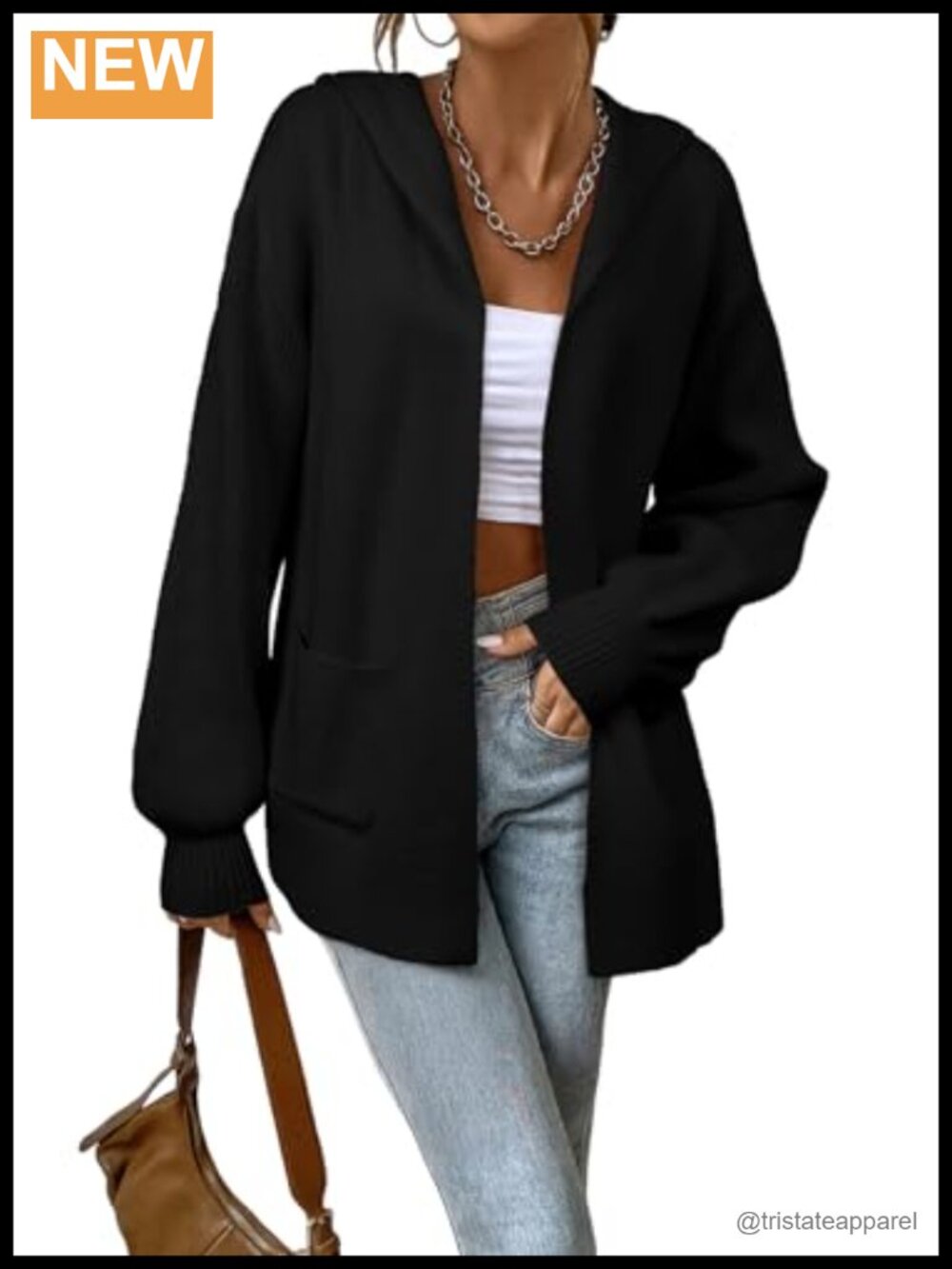Womens Hooded Cardigan Chunky Knit Open Front Oversized Long Sleeve Sweater